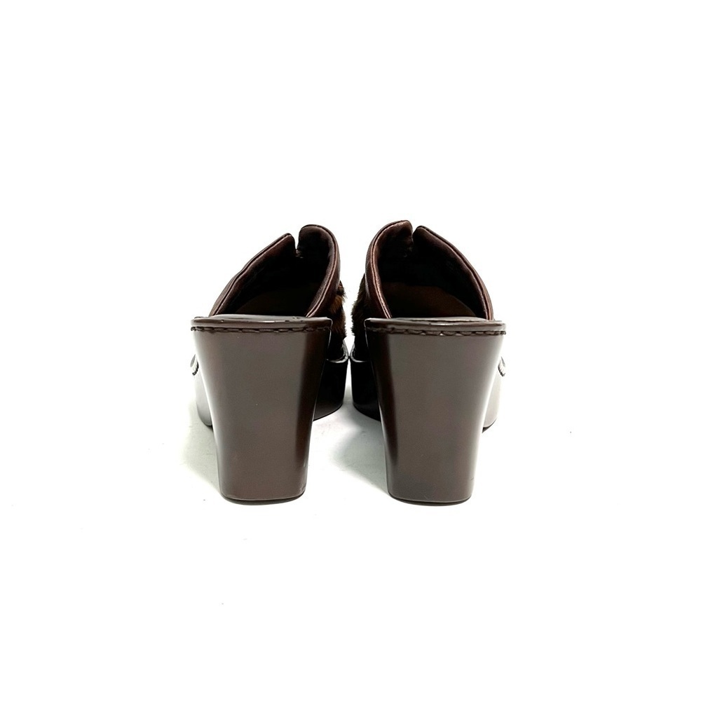 Vintage 1990s brown leather leopard print pony hair platform wedge mule clogs - Picture 8 of 8